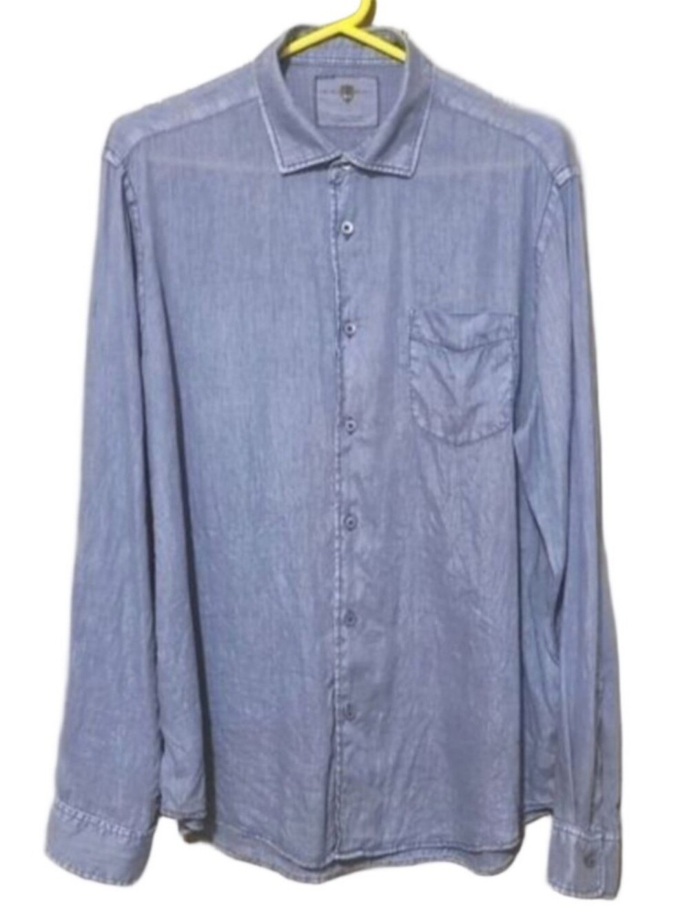Black Brown 1826 Button Down Shirt Blue Chambray Faded Wash Long Sleeves Large